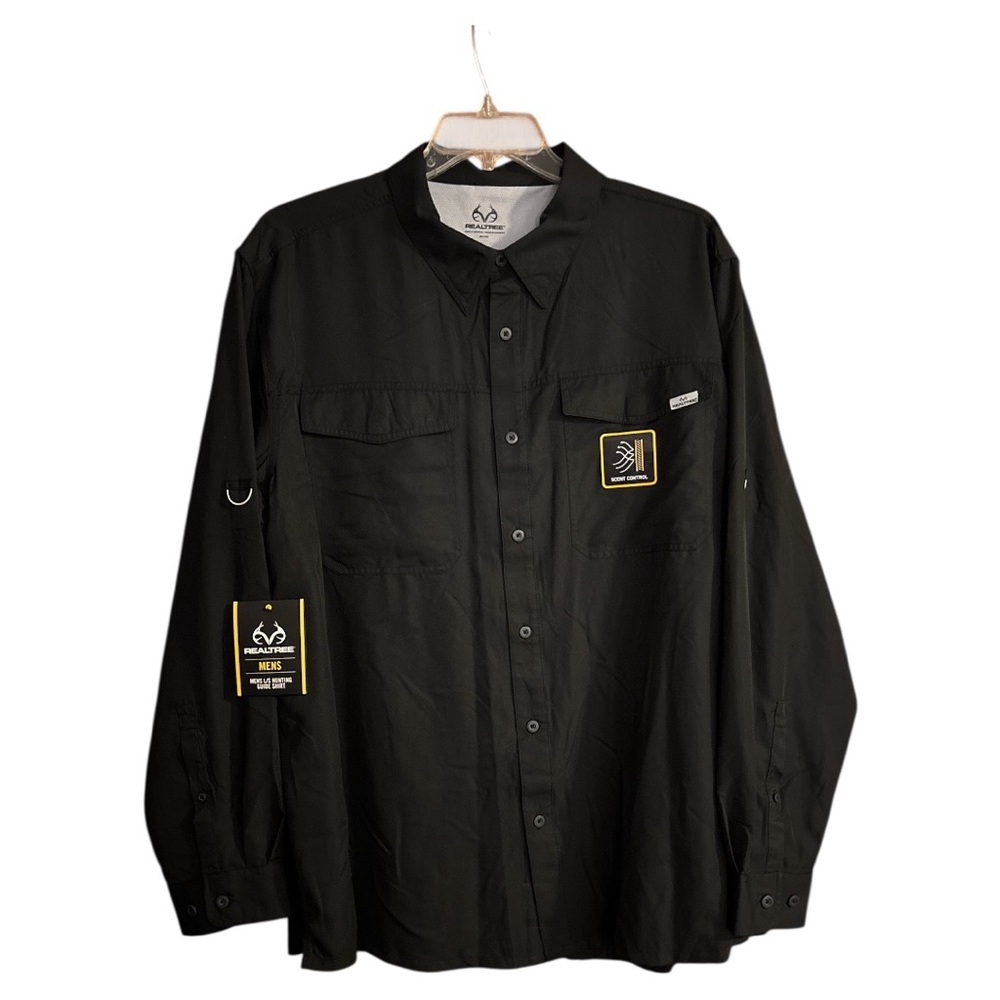 NWT REALTREE Mens Hunting Guide Shirt Black Roll Tab Long Sleeve Vented 2x